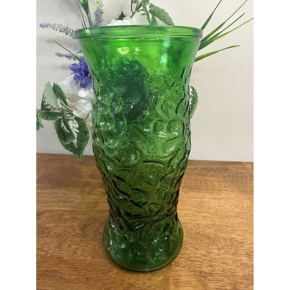 Vintage Hoosier Glass 4045 Green Textured Vase Tall Mid Century Style MCM Decor